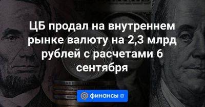 ЦБ продал на внутреннем рынке валюту на 2,3 млрд рублей с расчетами 6 сентября - smartmoney.one - Россия