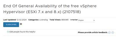 denis19 - Broadcom прекратила распространение бесплатных версий VMware vSphere Hypervisor (ESXi 7.x и 8.x) - habr.com