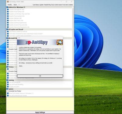 denis19 - Вышла утилита xd-AntiSpy — аналог xp-AntiSpy (инструмент эпохи Windows XP), но для отключения части функций в Windows 11 - habr.com - Microsoft