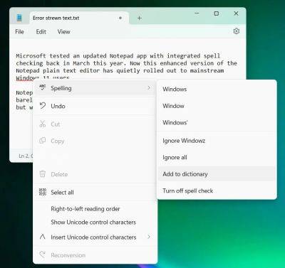 AnnieBronson - В «Блокноте» для Windows 11 появилась проверка орфографии и автозамена - habr.com - Microsoft