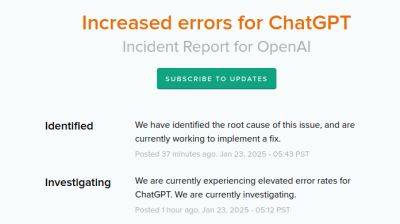 denis19 - В работе ChatGPT и OpenAI API произошёл глобальный сбой, спустя час проблема исправлена, но не полностью - habr.com - Россия - США - Англия - Канада - Дания