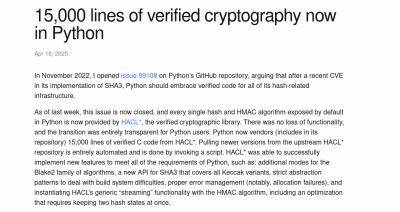 denis19 - В Python подготовлены криптоалгоритмы с математическим доказательством надёжности - habr.com - Франция - Microsoft