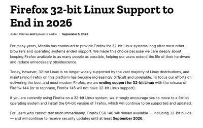 denis19 - В Firefox решили прекратить поддержку 32-разрядных Linux-систем с ноября 2025 года - habr.com