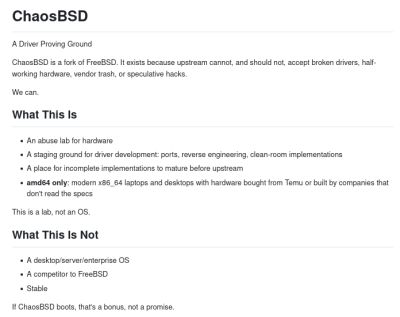 denis19 - Представлен проект ChaosBSD — форк FreeBSD для тестирования драйверов - habr.com